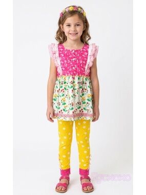 Wild Flowers Girls Floral Pink & Yellow Tunic Set